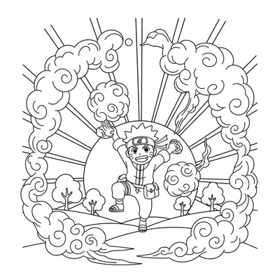 Naruto tränar med rökbomber i kvällsljus