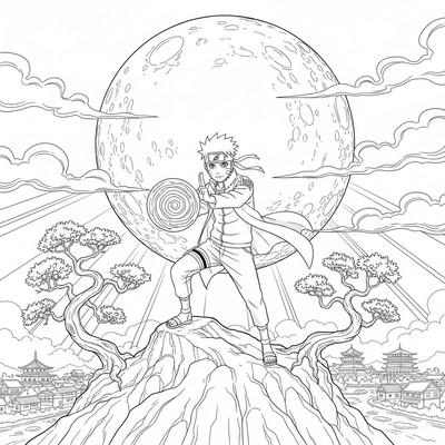 Naruto poserar på en kulle i månsken