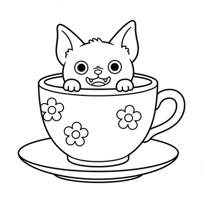 Labubu gömmer sig i en stor teacup