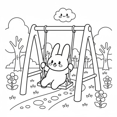 Labubu gungar på en gunga i parken