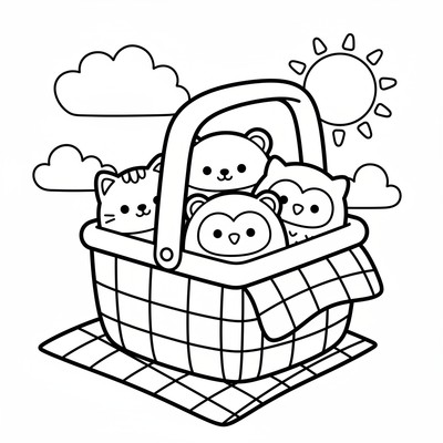 Squishmallows ligger i en picknickkorg