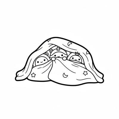 Squishmallows gömmer sig under en filt