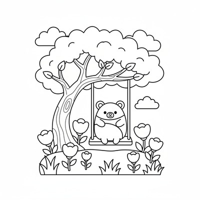 Squishmallows sitter i en gunga i trädgården