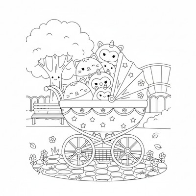Squishmallows vilar i en barnvagn