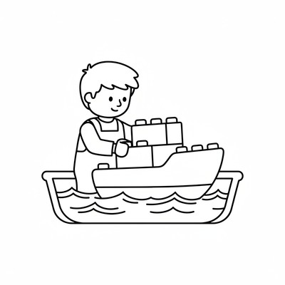 Lego formar en båt i en balja med vatten