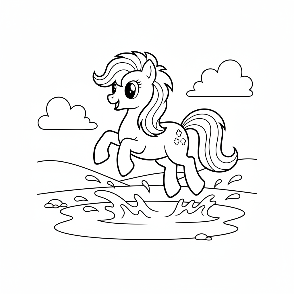 My Little Pony hoppar genom en vattenpöl