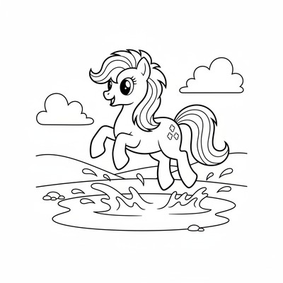 My Little Pony hoppar genom en vattenpöl