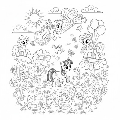 My Little Pony leker i en blomsteräng