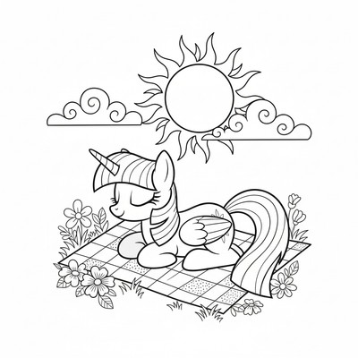 My Little Pony vilar på en filt i solen