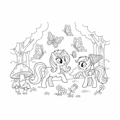 My Little Pony leker med fjärilar i skogen