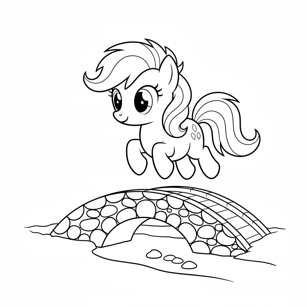 My Little Pony hoppar över en liten bro