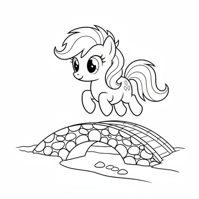 My Little Pony hoppar över en liten bro