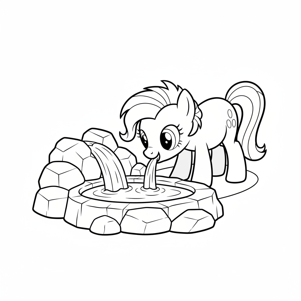 My Little Pony dricker vatten vid en källa