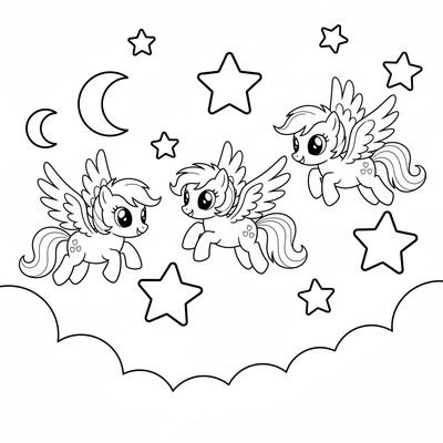 My Little Pony flyger under en stjärnhimmel