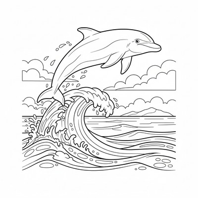 Delfin som hoppar genom en våg