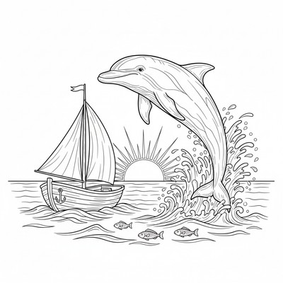 Delfin i närheten av en liten båt