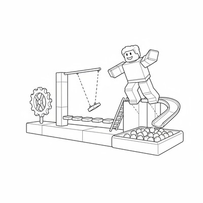 Roblox figur hoppar i en hinderbana
