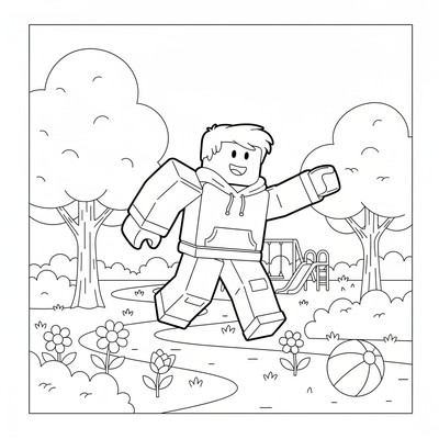 Roblox figur springer genom en park