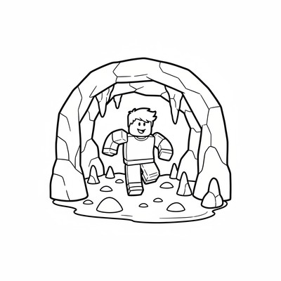 Roblox karaktär springer genom en grotta
