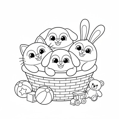 Smiling Critters sitter i en korg med leksaker