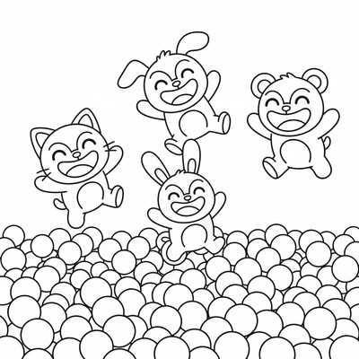 Smiling Critters hoppar i en bollhav