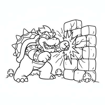 Bowser slår ner på en stenmur