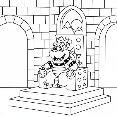 Bowser sitter på sin tron i borgen