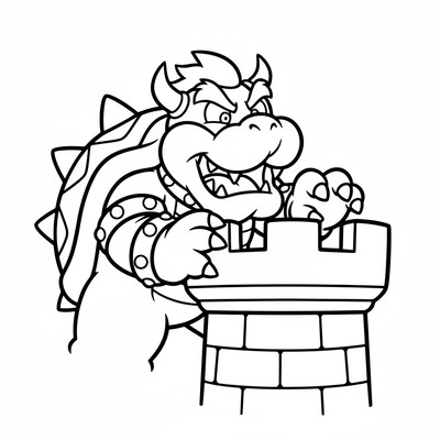 Bowser reser sig över ett slottstorn