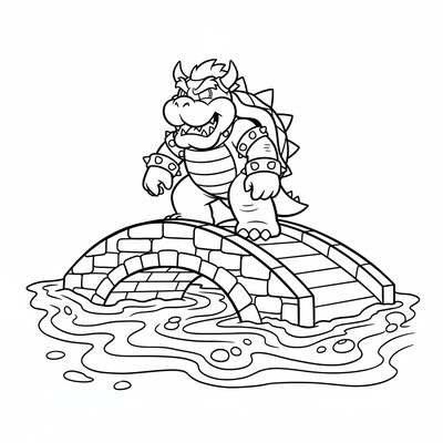 Bowser står på en bro över lava