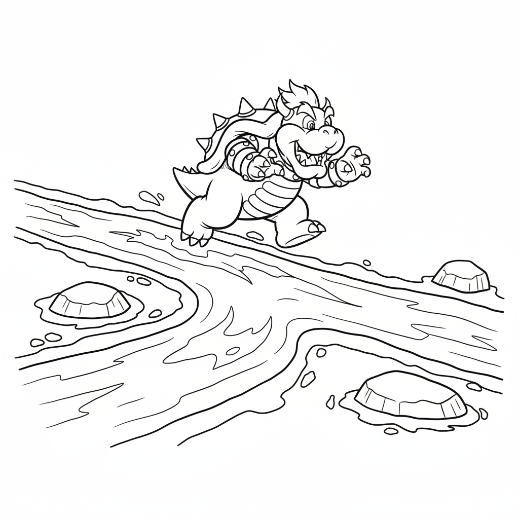 Bowser hoppar mellan lavafloder