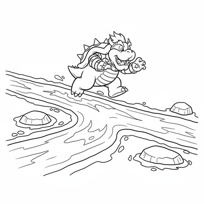 Bowser hoppar mellan lavafloder