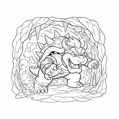 Bowser springer genom en grotta