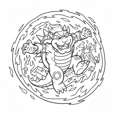 Bowser hoppar genom lågor