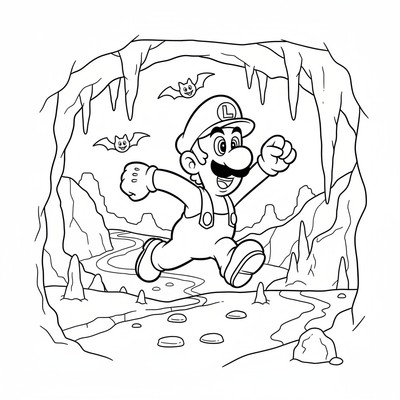 Luigi springer i en mörk grotta