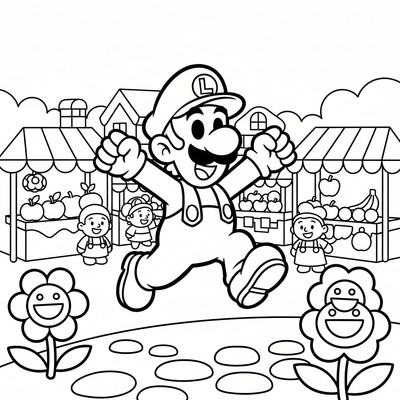 Luigi springer genom en marknadsby