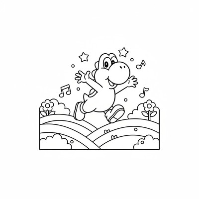 Yoshi hoppar över gröna kullar