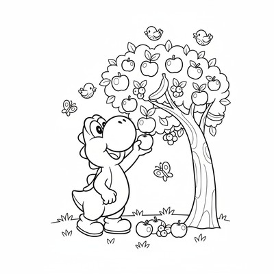 Yoshi äter frukt från ett träd