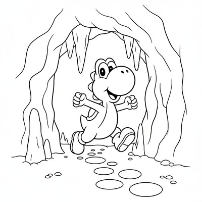 Yoshi springer genom en grotta
