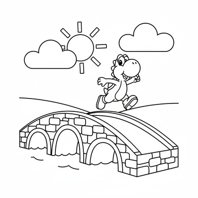Yoshi springer över en stenbro