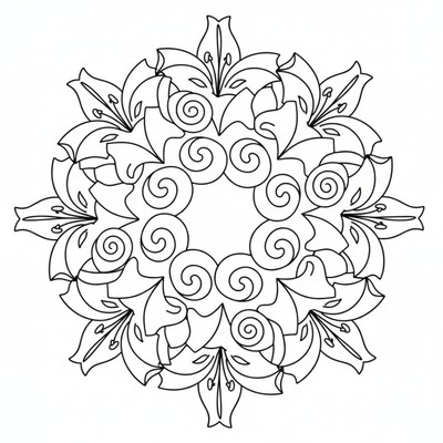 Blommor mandala av liljor och spiraler