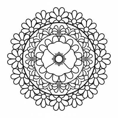 Blommor mandala med vallmo i mittpunkten