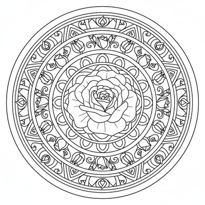 Blommor mandala av rosor och knoppar