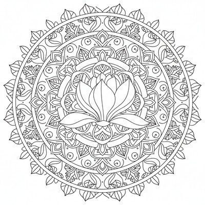 Blommor mandala med magnolia i centrum