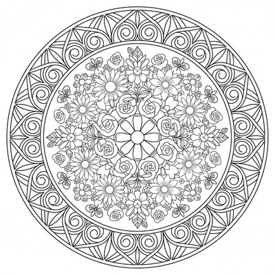 Blommor mandala av blandade sommarblommor