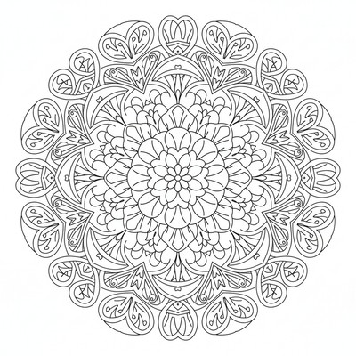 Blommor mandala fylld av pionblad
