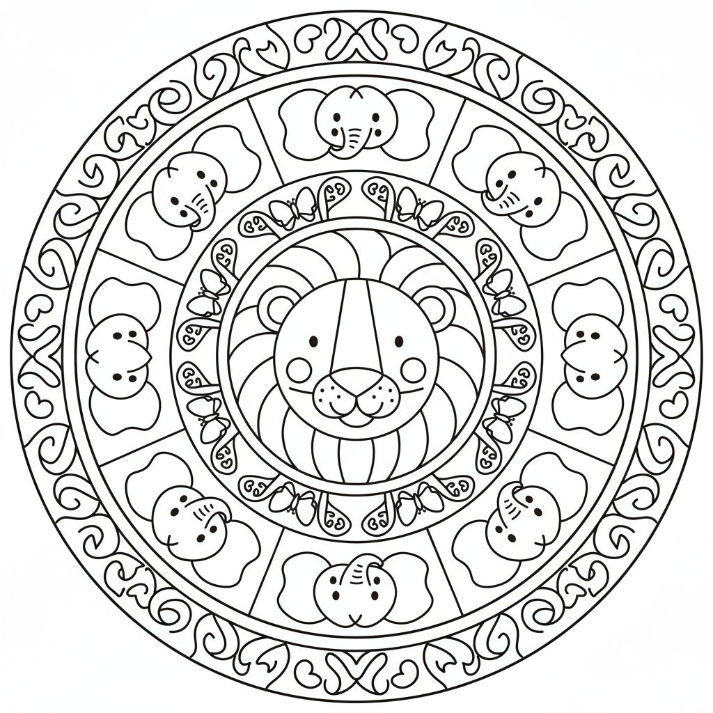 Djur mandala med fjärilar i cirklar