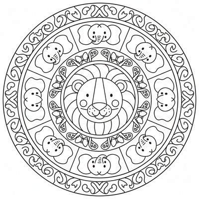 Djur mandala med fjärilar i cirklar