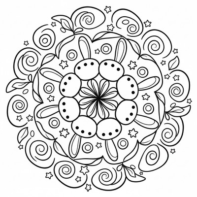 Djur mandala med kaniner i spiraler
