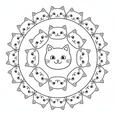 Djur mandala fylld av kattansikten