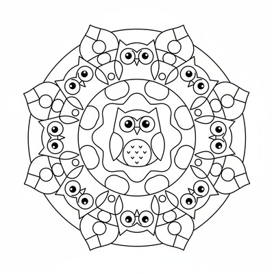 Djur mandala av ugglor i ringar